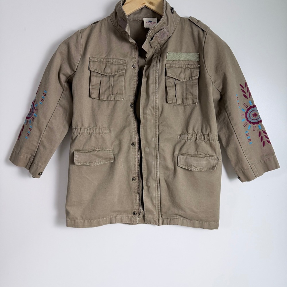 Boho Embroidered Utility Cargo Jacket Hayden Girl 9 10 Khaki Military Field Coat